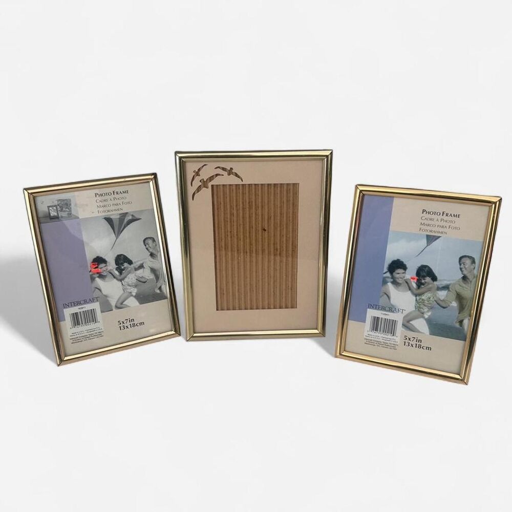 Mid-Century Modern Style Set of 3 5x7 Brass Photo Frames